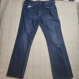 Helix Men's  Slim Boot Mid Rise Jeans Size 32x30 Dark‎ Wash Blue 5 Pocket Design